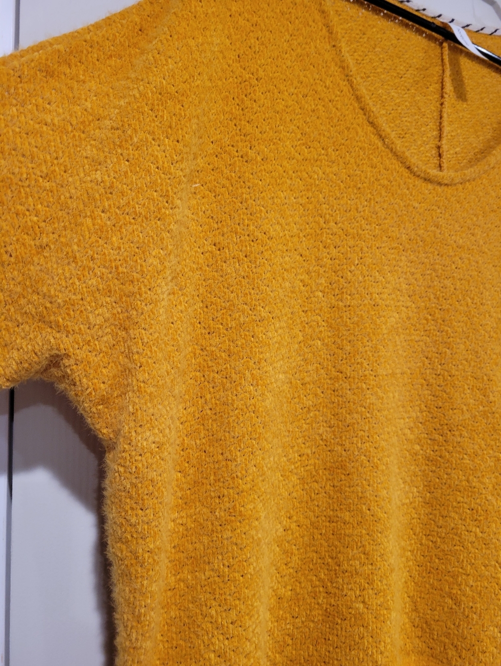 Honeyme Heaven Sweater Mustard Yellow Oversized Knit V-Neck Large - Picture 3 of 7